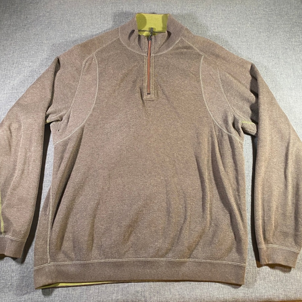 Tommy Bahama Mens 1/4 Zip Pullover Sweater Taupe Green Size L G